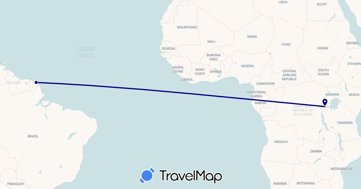 TravelMap itinerary: driving in French Guiana, Rwanda (Africa, South America)